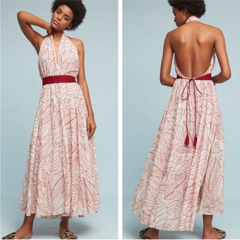 Anthropologie Red and White Backless Dress XS/S